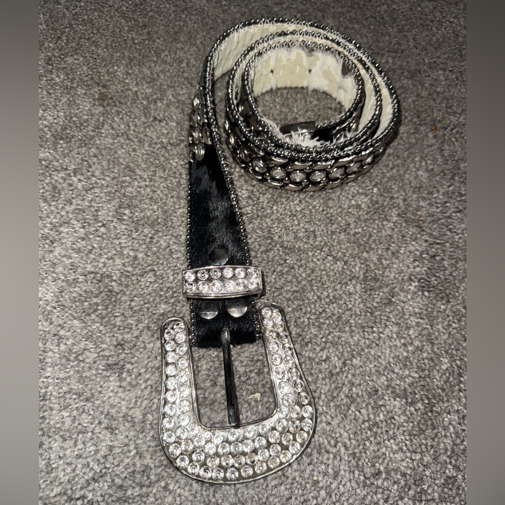 Black Real Cowhide Jeweled Belt